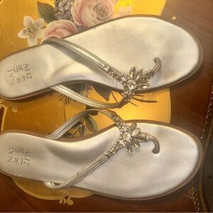 Naturalizer Silver Sandals with Crystal Embellishments